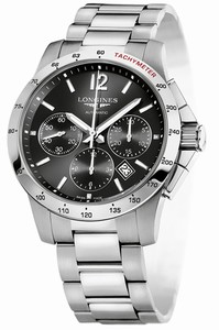Longines Automatic Brushed And Polished Stainless Steel Black Chronograph With Index Hour Markers Dial Brushed And Polished Stainless Steel Band Watch #L2.743.4.56.6 (Men Watch)