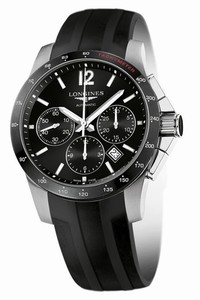 Longines Automatic Brushed And Polished Stainless Steel Black Chronograph With Index Hour Markers Dial Black Rubber Strap Band Watch #L2.744.4.56.2 (Men Watch)