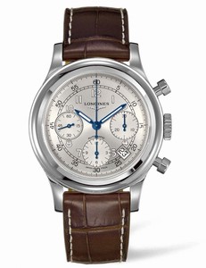 Longines Automatic Heritage 1951 Silver Dial Chronograph Brown Leather Watch# L2.745.4.73.2 (Men Watch)