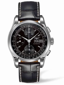 Longines Automatic Heritage 1954 Black Dial Chronograph Day Date Black Leather Watch# L2.747.4.52.4 (Men Watch)
