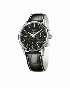 Longines Column-Wheel Chronograph Automatic Black Dial Date Black Leather Watch# L2.749.4.52.0 (Men Watch)