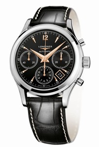 Longines Column-wheel Chronograph Automatic Date Black Leather Watch# L2.750.4.56.0 (Men Watch)