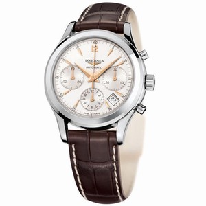 Longines Column-Wheel Chronograph Automatic Silver Dial Date Brown Leather Watch# L2.750.4.76.2 (Men Watch)