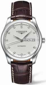 Longines Master Collection Automatic Diamond Hour Markers Dial Day Date Brown Alligator Strap Watch# L2.755.4.77.3 (Men Watch)