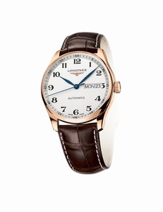 Longines Master Collection Automatic Silver Dial Day Date 18ct Rose Gold Bezel Brown Leather Watch# L2.755.8.78.3 (Men Watch)