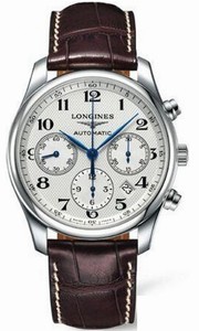 Longines Automatic Brushed And Polished Stainless Steel Silver Textured Roman Numeral Chronograph With Date Between 4 And 5 Dial Brown Crocodile Leather Band Watch #L2.759.4.78.3 (Men Watch)