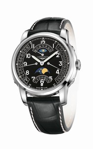 Longines Saint Imier Collection Automatic Black Dial Day Date Small Second Second Time Zone Moon Phase Black Leather Watch# L2.764.4.53.3 (Men Watch)