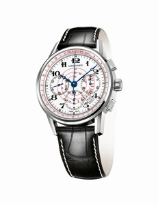 Longines Telemeter Chronograph Automatic White Dial Date Black Leather Watch# L2.780.4.18.2 (Men Watch)