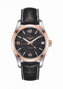 Longines Black Dial Fixed Rose Gold Pvd Band Watch #L2.799.5.56.3 (Men Watch)
