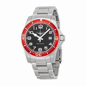 Longines Black Dial Uni-directional Rotating Red Band Watch #L36894596 (Men Watch)
