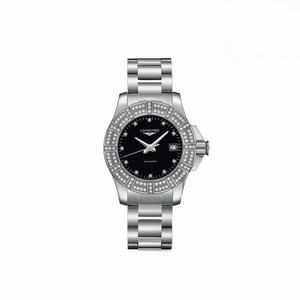 Longines Conquest Automatic Black Diamonds Dial Diamonds Bezel Stainless Steel Watch# L3.180.0.57.6 (Women Watch)