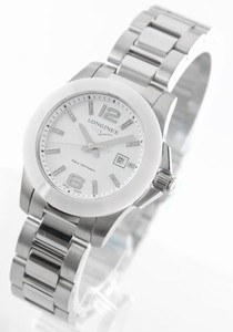 Longines Conquest Quartz White Dial Date White Ceramic Bezel Stainless Steel Watch# L3.257.4.16.6 (Women Watch)