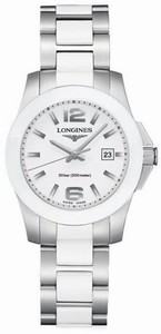 Longines Conquest Quartz White Dial Date White Ceramic Bezel Stainless Steel and Ceramic Watch# L3.257.4.16.7 (Women Watch)