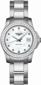 Longines Conquest Quartz Diamond Dial Diamond Bezel Stainless Steel Watch #L3.258.0.87.6 (Women Watch)