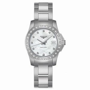 Longines Conquest Quartz Mother of Pearl Diamond Dial Diamonds Bezel Stainless Steel Watch# L3.258.0.88.6 (Women Watch)