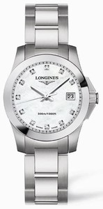Longines Quartz Brushed And Polished Stainless Steel White Mother Of Pearl With Diamonds Dial Brushed And Polished Stainless Steel Band Watch #L3.277.4.87.6 (Women Watch)