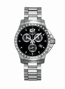 Longines Conquest Quartz Chronograph Date Diamonds Bezel Stainless Steel Watch# L3.279.0.57.6 (Women Watch)