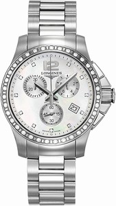 Longines Conquest Quartz Chronograph Mother of Pearl Dial Diamonds Bezel Stainless Steel Watch# L3.279.0.87.6 (Women Watch)