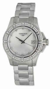 Longines Conquest Quartz Diamonds Mother of Pearl Dial Diamonds Bezel Stainless Steel Watch# L3.280.0.87.6 (Women Watch)