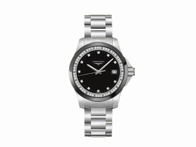 Longines Conquest Quartz Black Diamonds Dial Diamonds Set Bezel Stainless Steel Watch# L3.281.0.57.6 (Women Watch)