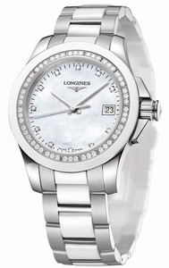 Longines Quartz Mother of Pearl Diamonds Dial Date Stainless Steel and White Ceramic Watch# L3.281.0.87.7 (Women Watch)