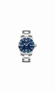 Longines Blue Dial Uni-directional Rotating Stainless Steel With Blue Band Watch #L3.641.4.96.6 (Men Watch)