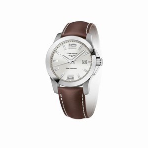 Longines Conquest Quartz Silver Dial Date Brown Leather Watch# L3.659.4.76.5 (Men Watch)