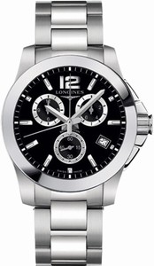 Longines Conquest Quartz Chronograph Black Dial Date Stainless Steel Watch# L3.660.4.56.6 (Men Watch)