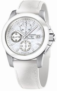 Longines Conquest Automatic Chronograph Date White Leather Watch # L3.661.4.86.0 (Men Watch)