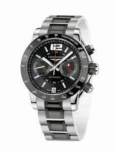 Longines Admiral Automatic Black Dial Chronograph Date Stainless Steel and Black Ceramic Watch# L3.667.4.56.7 (Men Watch)