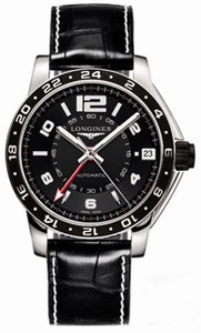 Longines Automatic Brushed And Polished Stainless Steel Black Dial Black Alligator Leather Band Watch #L3.668.4.56.2 (Men Watch)
