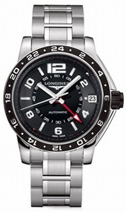 Longines Admiral Automatic Black Dial GMT Second Time Zone Date Stainless Steel Watch# L3.668.4.56.6 (Men Watch)