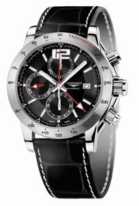 Longines Automatic Brushed And Polished Stainless Steel Black Dial Black Alligator Leather Band Watch #L3.670.4.56.2 (Men Watch)