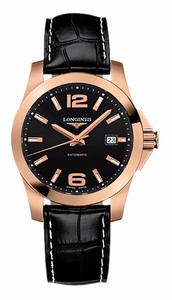 Longines Conquest Automatic Black Dial 18ct Rose Gold Bezel Black Leather Watch# L3.676.8.56.3 (Men Watch)