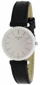 Longines Quartz Analog Analog Diamond Bezel 18k White Gold Case Black Leather Watch# L4.191.7.72.2 (Women Watch)