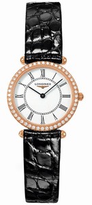 Longines Quartz Roman Numerals Diamond 18k Pink Gold Case Black Leather Watch# L4.191.9.11.0 (Women Watch)