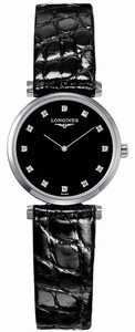 Longines La Grande Classique Quartz Black Diamond Dial Black Leather Watch# L4.209.4.58.2 (Women Watch)