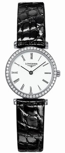 Longines La Grande Classique Quartz Roman Numeral Diamond Case Black Leather Watch# L4.241.0.11.2 (Women Watch)