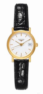 Longines Presence Quartz White Dial Date 18ct Gold Black Leather Watch# L4.279.6.12.0 (Women Watch)