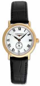 Longines Quartz Polished 18k Rose Gold White With Second Hand At 6 Dial Black Crocodile Leather Band Watch #L4.291.8.21.2 (Women Watch)