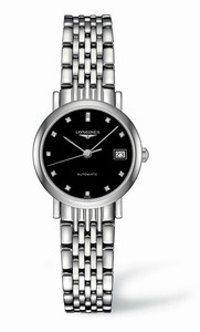 Longines Elegant Collection Automatic Black Diamond Dial Date Stainless Steel Watch# L4.309.4.57.6 (Women Watch)