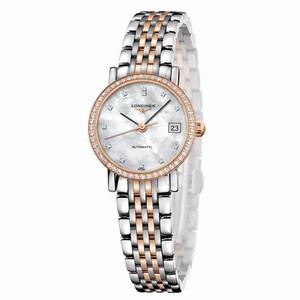 Longines Elegant Collection Automatic Mother of Pearl Diamond Dial Diamond Bezel 18ct Rose Gold and Stainless Steel Watch# L4.309.5.88.7 (Women Watch)