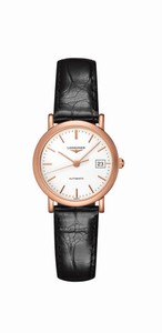 Longines Elegant Collection Automatic White Dial Date 18k Pink Gold Case Black Leather Watch# L4.378.8.12.4 (Women Watch)