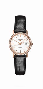 Longines Elegant Collection Automatic White Dial Date 18k Pink Gold and Diamonds Case Black Leather Watch# L4.378.9.12.0 (Women Watch)