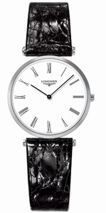Longines La Grande Classique Quartz White Dial Roman Numerals Black Leather Watch# L4.512.4.11.2 (Women Watch)