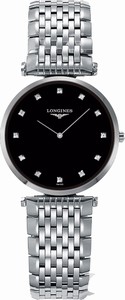Longines La Grande Classique Quartz Black Diamond Dial Stainless Steel Watch# L4.512.4.58.6 (Women Watch)