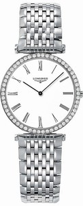 Longines La Grande Classique Quartz White Dial Roman Numerals Diamonds Bezel Stainless Steel Watch# L4.513.0.11.6 (Women Watch)