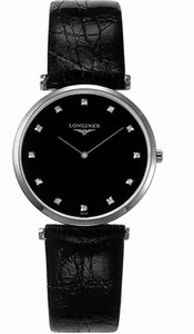 Longines La Grande Classique Quartz Black Diamond Dial Black Leather Watch# L4.709.4.58.2 (Men Watch)