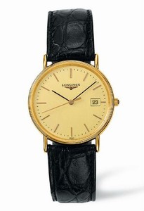 Longines Presence Quartz Analog Date Gold Tone Stainless Steel Case Black Leather Watch# L4.720.2.32.2 (Men Watch)