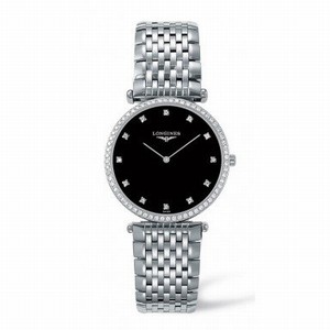 Longines Black Dial Fixed Steel Set With 64 Diamonds Band Watch #L4.741.0.58.6 (Women Watch)